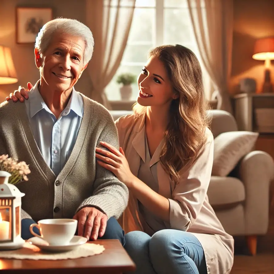 Older man and young woman, tea