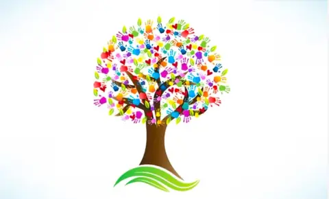 Tree made of coloured handprints (clipart)